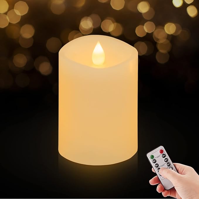 3x4 Flameless Candles Set of 1, 2AA Battery Life 600 Hours Battery Candles Flickering with Timer, 4 inch Flameless Candles with Remote for Indoor/Outdoor, Ivory