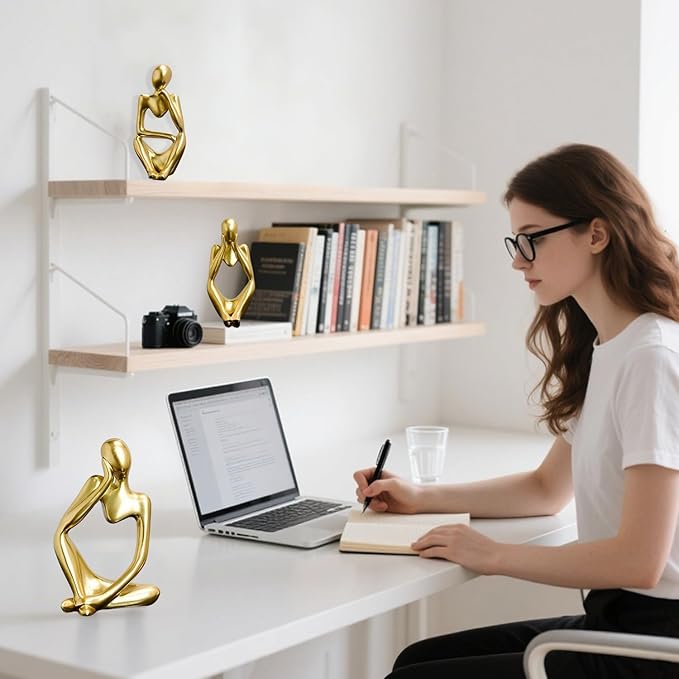 Mingzhang 3pcs Thinker Statue Abstract Art Thinker Figurines Gold Home Decor for Living Room, Office, Coffee Table, Bookshelf Decoration, Housewarming Gifts