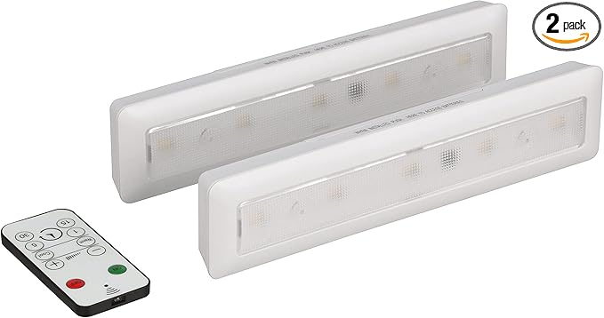 Ecolight 9-inch Bar Lights - 2-Pack, Battery Operated, Tap on/Off - White Color Changing, Dimmable, IR Remote with Timer - 80 Lumen, 30,000 Hour Rated Lamp Life - White Finish
