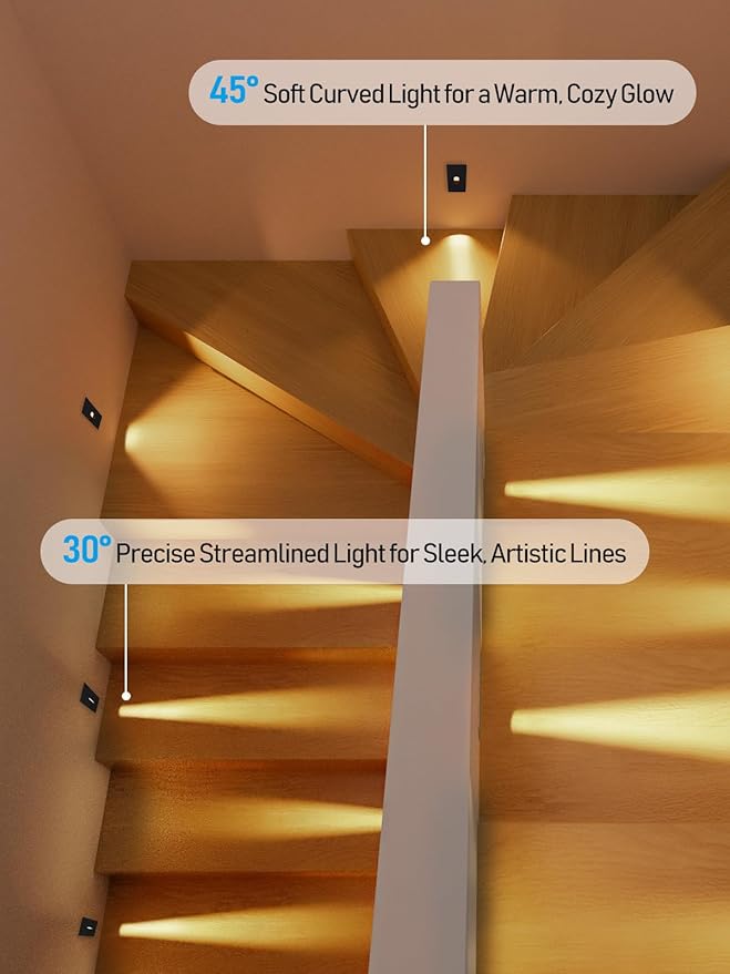 LEONLITE Indoor LED Step Light, 5CCT 120V Dimmable Pin Hole Stair Lights, Anti-Glare 30° Streamlined Lighting Effect for Staircase Bedroom, CRI90, ETL, Black, Vertical, Pack of 6