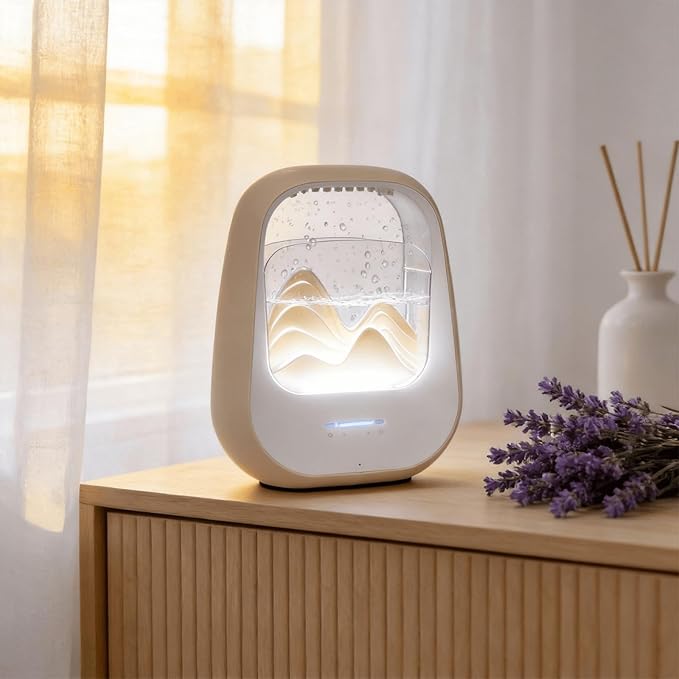 Rain Drop White Noise Machine with Realistic Rain Sounds – Sleep Therapy Humidifier, Bluetooth Speaker, Ambient Light & Aroma Diffuser for Bedroom Relaxation, Meditation & Stress Relief(Beige)