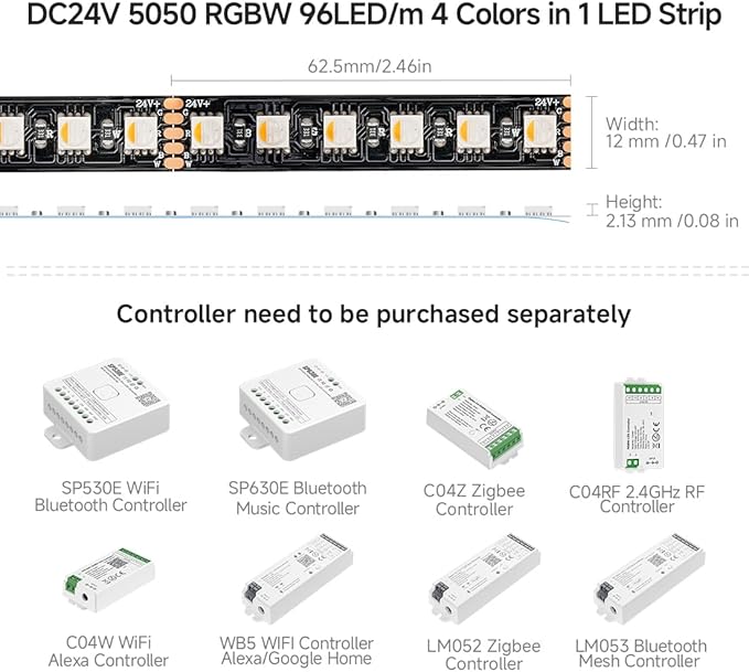 BTF-LIGHTING 5050 RGBW RGB+Warm White(2700K-3000K) 4 Colors in 1 LED 5m 16.4ft 96LED/m DC24V Multi-Colored LED Tape Lights IP30 Non-Waterproof Black PCB for Home Decoration(No Adapter or Controller)
