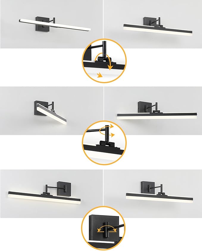 Modern Black Vanity Light Adjustable LED Bathroom Light Fixture Over Mirror Rotatable Vanity Lighting (Black, 23.6IN 4000K Dimmable)