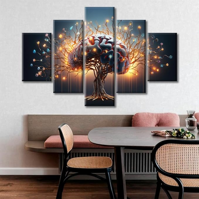 Wall Art for Living Room Large Size Artificial Intelligence Office Wall Decor Canvas Prints Brain Neural Human Head Modern Artwork for Bedroom Bathroom Pictures Framed Ready to Hang, (60"Wx40"H)