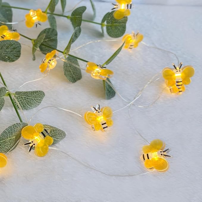 Honey Bee Fairy String Lights，Waterproof Bee Decorative Lights 10FT 30 LED Battery Operated Bee Lights Decor for Outdoor Indoor Party Wedding Garden