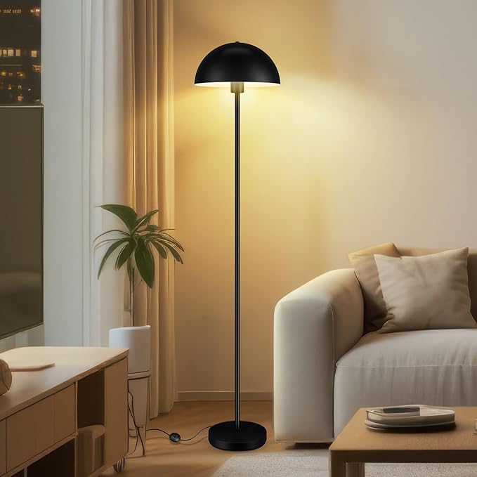 Modern Floor Lamps for Living Room, Black Metal Mushroom Lamp, 66" Tall Corner Lamp, Footswitch, Bright Industrial Standing Lamps for Bedroom Nursery, Mid Century Modern Home Decor(E26 Base, NO BULB)