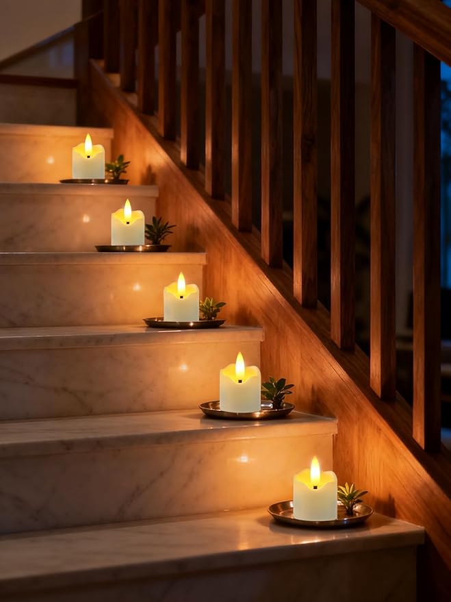 Rechargeable Flameless Tea Light Candles with Timer Remote, 1.5"x2.2" Electric Fake Flickering Votive Candles for Anniversary Wedding Centerpiece Table Decor Funeral Halloween Christmas, ivory, 6 Pack
