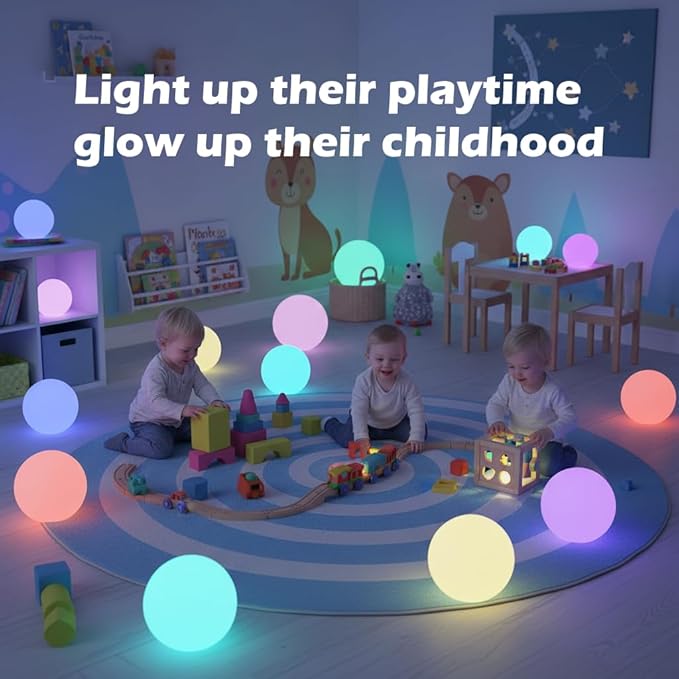 LED Night Light Ball Globe Lamp with Remote 8 Inch 16 RGB Colors Dimmable Mood Lights Rechargeable Outdoor Globe Light for Patio Nursery or Home Decor IP65 Waterproof Ball Light