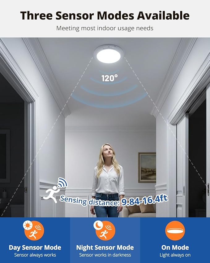wowatt 10000mAh Rechargeable Ceiling Light with Remote, 3 Color Temperatures & Brightness Dimmable, Wireless Ceiling Light with Magnetic Design, Battery Ceiling Light for Shower Hallway Pantry