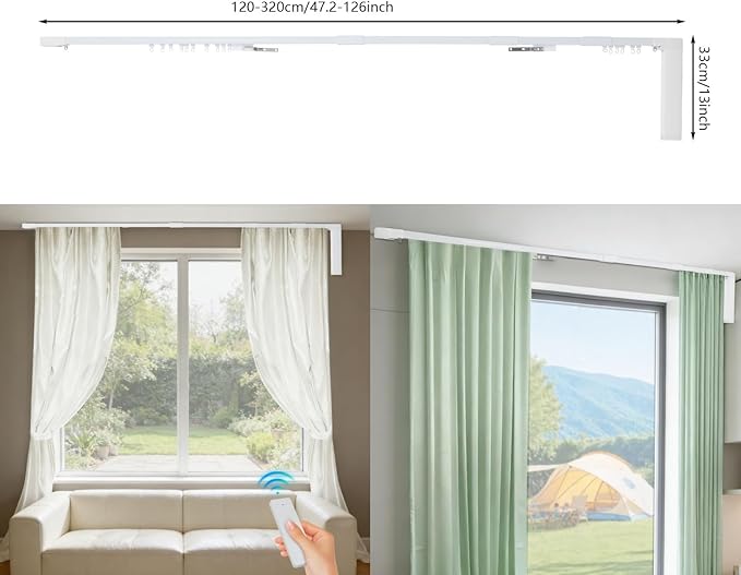 Electric Curtain Track, Retractable Motorized Curtains Rod From 7-10.5ft, Automatic Curtain Opener with Smart/Manual Control, Smart Curtains System for I-Rrail and U-Rail (For 7-10.5ft)