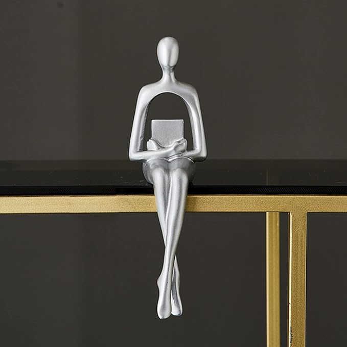 XINXAUN Silver Statue Home Decor - Modern Bookshelf & Desk Decor - 3 Piece Set