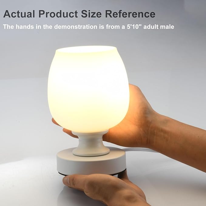 Small LED Table Lamp for Bedroom, 2 Sets Touch Control Dimmable Desk Light,USB Port White