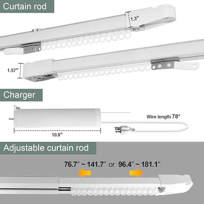 Yoolax Motorized Curtain Rod Compatible with Alexa Hardwired Smart Electric Drape Track System with Remote (88-157" W)