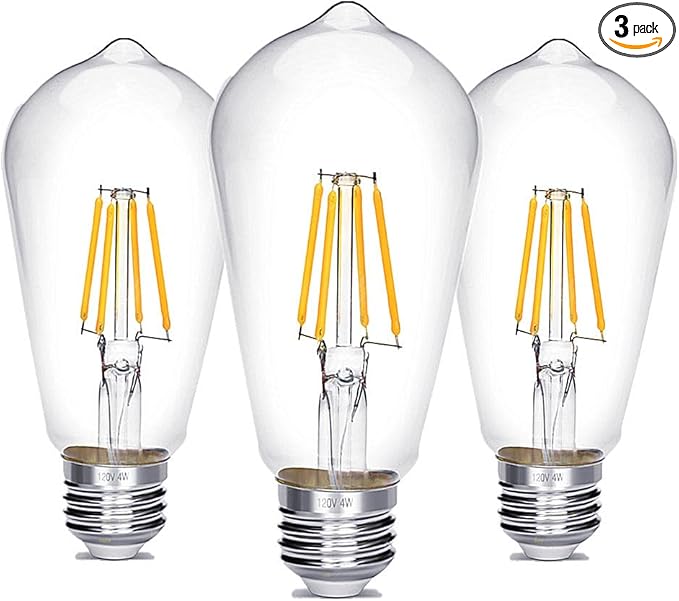 Vintage Edison Bulb 4W,Equivalent 40W Incandescent,ST18 Antique LED Filament Bulbs,Non Dimmable Daylight White 4000K,E26 Led Bulb,Pack of 3