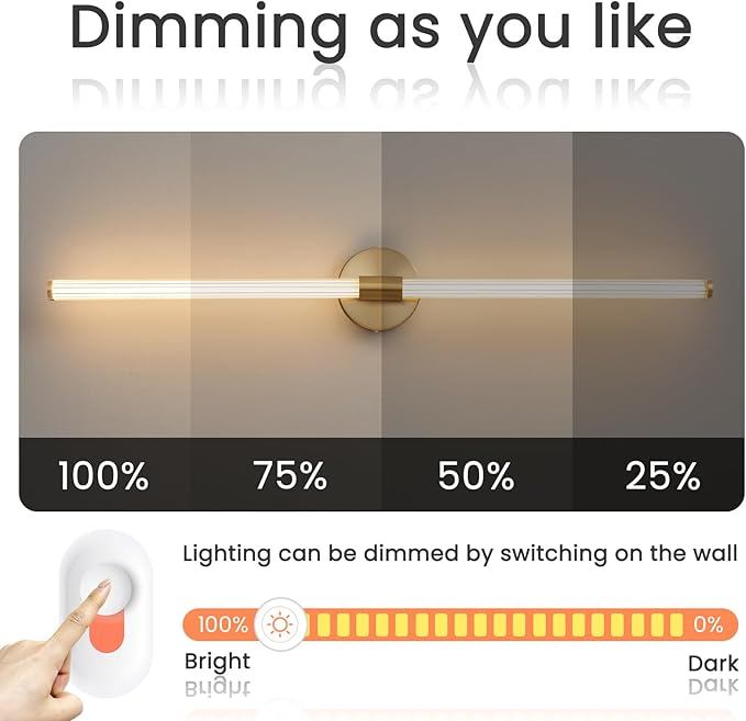 Dimmable LED Bathroom Vanity Lights Hardwired 360° Full Lighting Bathroom Light Fixtures Over Mirror Vanity Light Bar Modern Wall Sconce Warm Light for Bedroom Living Room - Gold, 39 inch