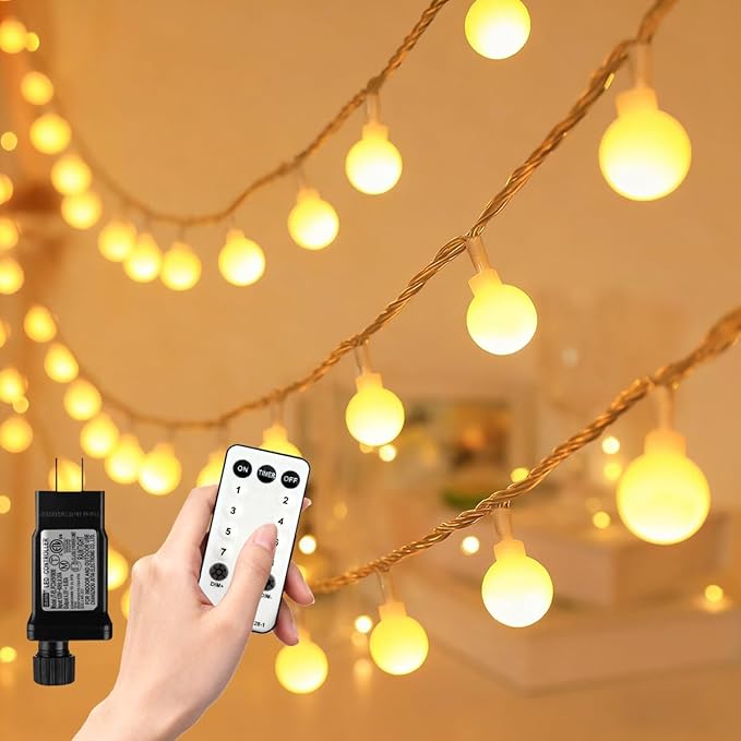 180ft Globe String Lights with 16ft Extended Lead & Stable Remote - 300 LED Warm White, 8 Distinct Modes, IP44 Waterproof & UL Listed for Backyard Wedding Patio Garden Large Area Decoration