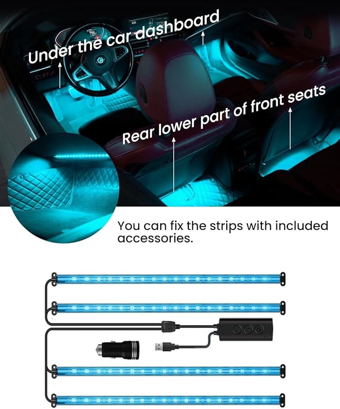 Smart Car Interior Lights,72 LED RGB Car LED Lights with Smart APP Remote Contro,Multicolor Footwell Under Dash Inside Light Kits Music Sync Mode,for Vehicle Internal Car Ambient Lighting Kits