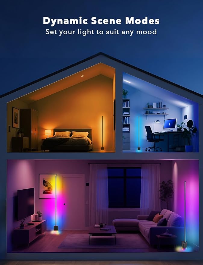 DAYBETTER Smart Floor Lamp, RGBW Corner Lamp Work with Alexa & Google Assistant, Ambient Lighting Floor Lamps for Bedroom, 16 Million DIY Colors, Music Sync, LED Floor Lamp for Living Room
