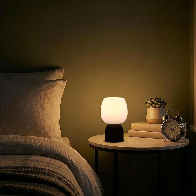 Small LED Table Lamp for Bedroom,RGB Color Changing Desk Light,Remote Control Black Wood