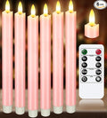 KSWING Upgraded Real Wax LED Flameless Pink Taper Candles with Remote, 6 PCS Candlesticks Battery Operated 3D Flickering - 9.6" Long Realistic Fake Candle Sticks for Home/Wedding/Fireplace Xmas Decor