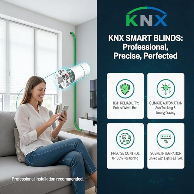 KNX Tubular Motor for Motorized Roller Shades, 10Nm Heavy Duty Electric Blind Motor Kit, Remote Control, Quiet 110lbs Lift, 5-Year Warranty, Zebra Blind Replacement Kit (Φ50mm (2") Groove Tube)