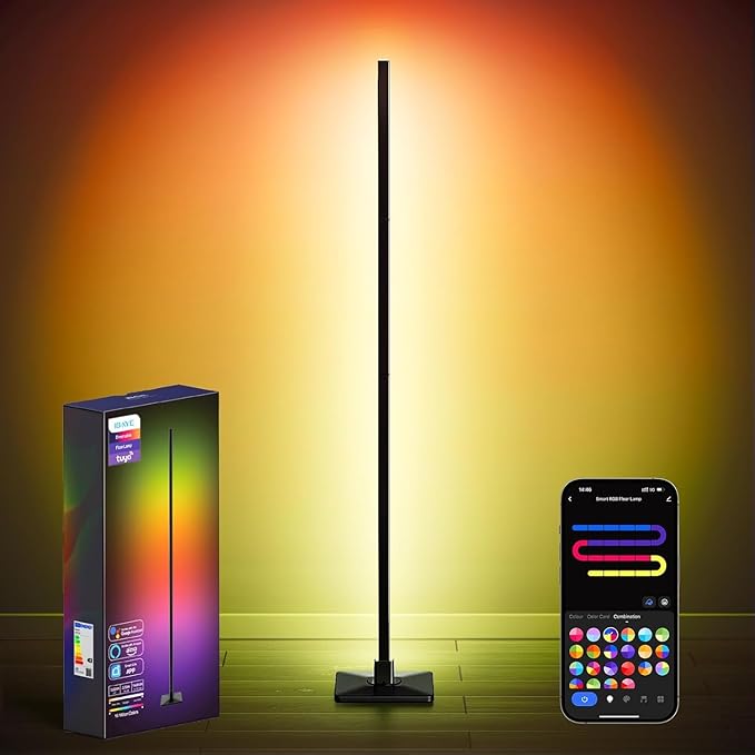 Floor Lamp,RGBICW Led Lamp Compatible with Alexa and Google Assistant,60 Inch 4 Segment Detachable Corner Light with Square Base for Living Room and Bedroom Ambient Lighting