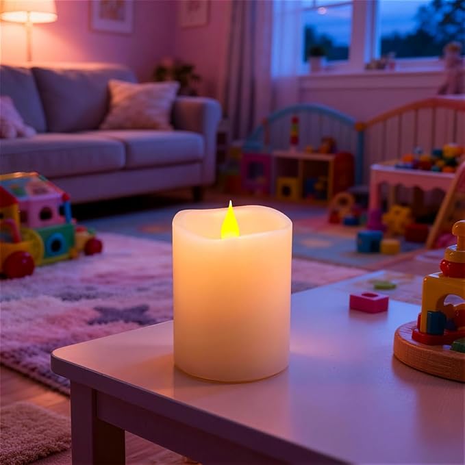 3x4 Flickering Flameless Candles Set of 3,4 inch Real Wax LED 600 Hours Battery Candles with Timer Remote,Control for Wedding Party Indoor,Ivory