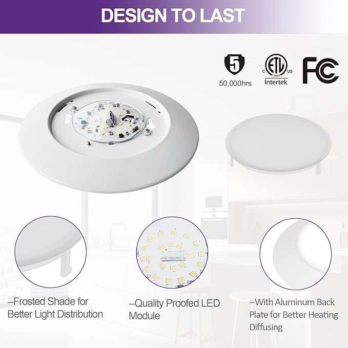LED Disk Lights 6 Inch, 15W Surface Mount LED Ceiling Light 1050LM, 3000K, 120V, Dimmable, CRI90+, Flush Mount Disc for Kitchen, Closets, Bathroom, ETL Listed, 18Pack