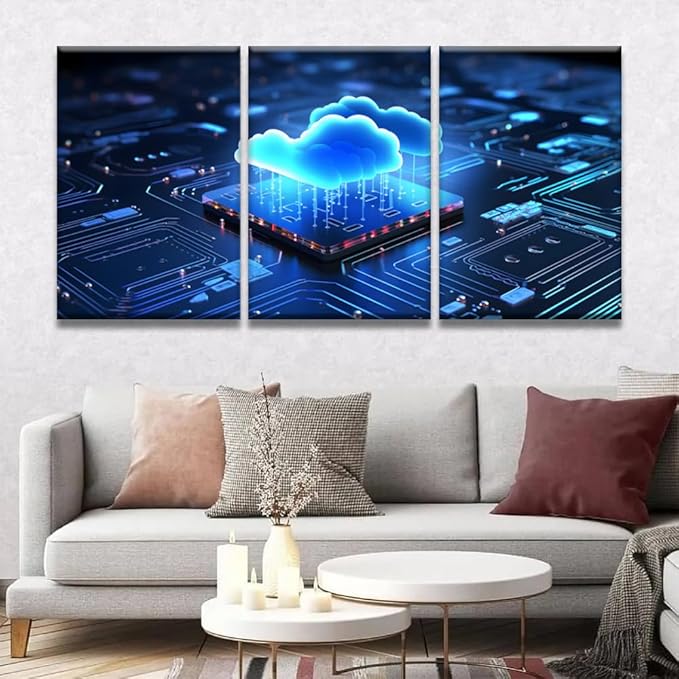 LSIUHWUWI 3 Panel Modern Wall Art Capturing the Essence of Cloud Computing Pictures Print on Canvas Wall Art for Bedroom Living Room Home Office Wall Decorations Framed Ready to Hang 16x24inchx3