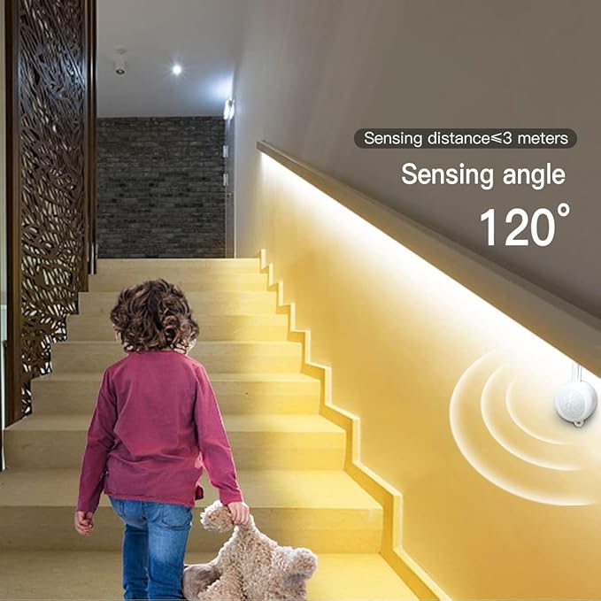 3.3FT/1M Motion Activated COB LED Strip Light 5V USB Motion Sensor Neon LED Rope Light Indoor Under Bed Lights 3500k Warm White LED Under Closet Lights for Stairs, Under Bed, Closet, Cabinet