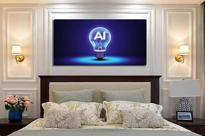 Wibinuki Wall Art Wall Decor Wall Paintings Artificial Intelligence IDEA. Light Bulb AI Idea for Living Room Bedroom Bathroom Home Decor Can Be Hung Directly 20"x 40"