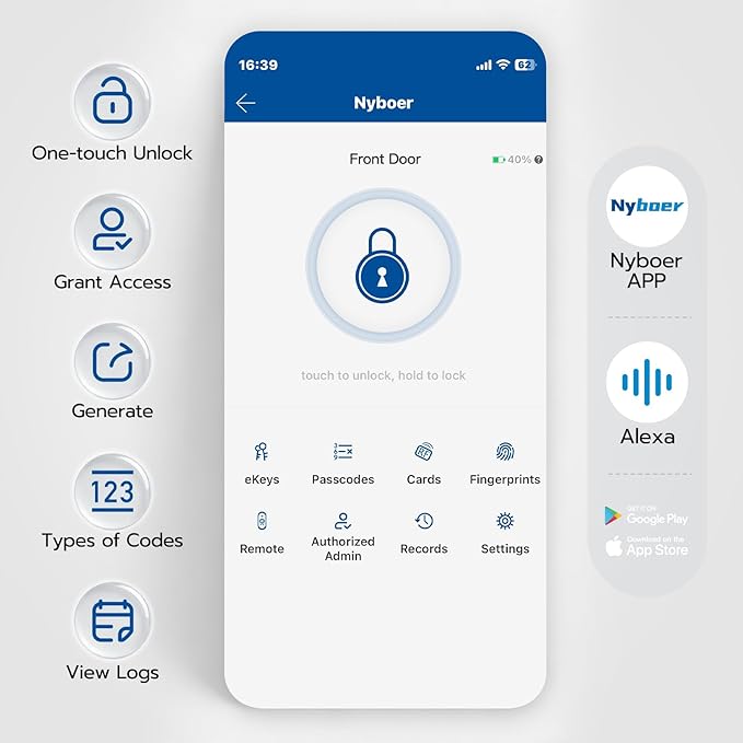 Fingerprint Smart Door Lock with Handle: Keyless Entry Keypad Lock for Front Door, Nyboer Electronic Digital Lock, Lockset Replacement for Exterior Doors
