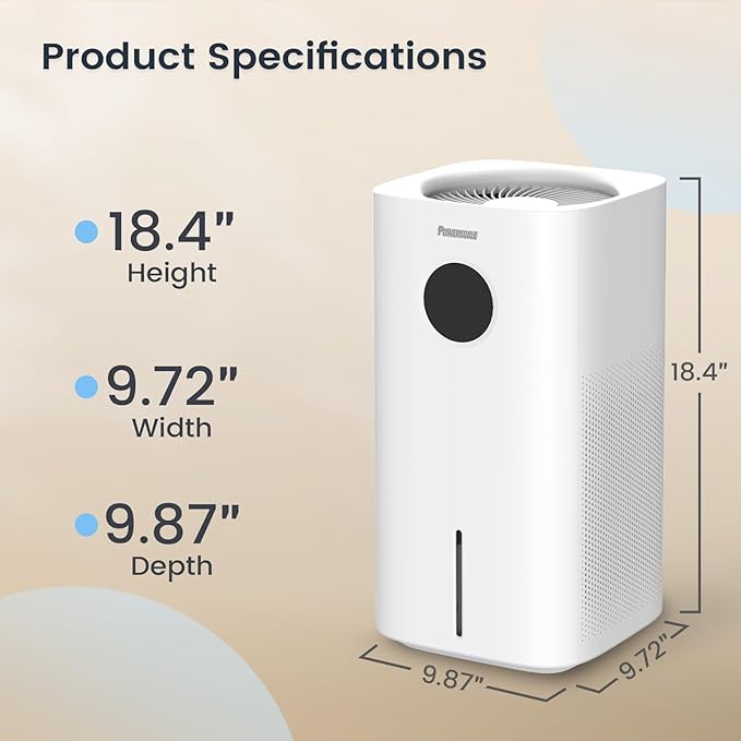 Powerscale MF6 Smart Evaporative Humidifiers for Bedroom, 1.8 Gal Top-Fill, Up to 700mL/h Mist-Free Output, WiFi Smart Touchscreen Control, Auto Filter Dry, Electrolysis Self-Clean, Quiet Sleep Mode