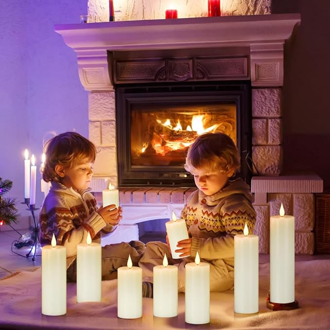 Nancia Flameless Battery Operated Flicking Candles:9PACK Remote Control Realistic Wax Pillar LED Candle with 10-Key Cycling 24 Hours Timer for Home Decoration Wedding Birthday Party Ivory