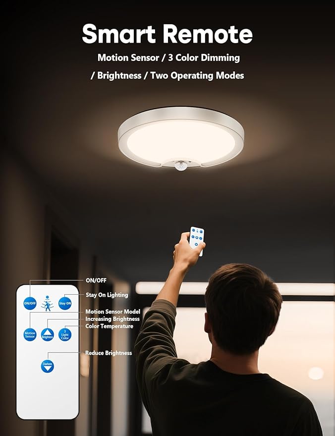 Rechargeable Motion Sensor Ceiling Light – No Wiring, USB Charging, 150+ Days Battery Life, Perfect for Hallways, Closets & Bathrooms