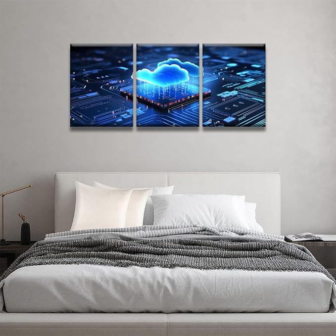 Modern Wall Art 3 Panel Wall Art Transfer and Storage on the Internet Pictures Print On Canvas Wall Decor for Living Room, Wooden Framed Gallery-Wrapped Ready to Hang 12x16inchx3