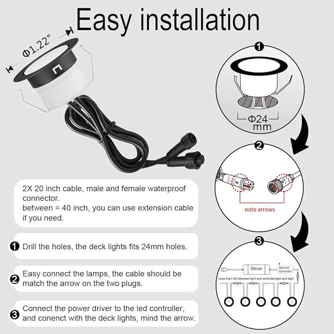 Sumaote 10Pcs WiFi RGBW Deck Lights Kit, 1.22" Recessed Low Voltage Step Lights Outdoor, IP67 Waterproof RGB and 3000K Dimmable Landscape Lighting for Stairs Path Pool Side, Smart APP Control