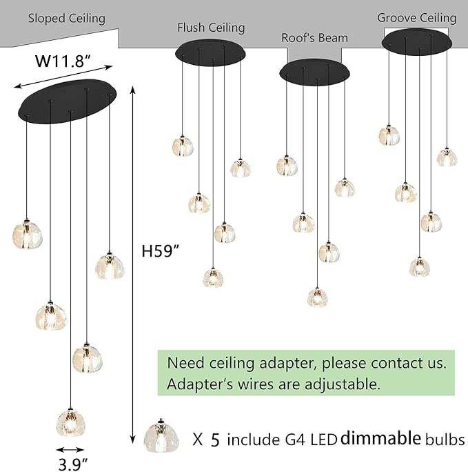 Modern Glam Chandelier LED Kitchen Pendant Lights Island Lighting Remote Dimmable Fixtures Bubble Crystal Floating Chandelier Black Corner Pendants Light