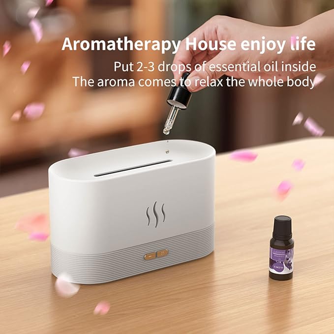 Flame Essential Oil Diffuser, Upgrade 7 Colour Lights Aromatherapy Diffuser, Super Quiet Air Humidifier, Electric Aroma Diffuser, Waterless Auto-Off for Home Office Room - Black