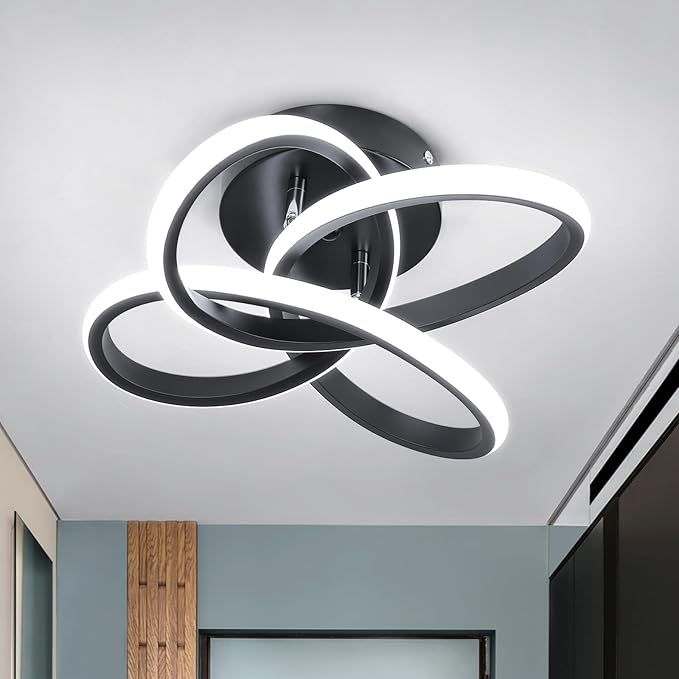 Modern Led Ceiling Light, Black Hallway Ceiling Light, Flush Ceiling Lighting Fixture for Kithcen, Bedroom, Living Room, Entryway, Balcony, Stair - 26W Cold White Light 6000K