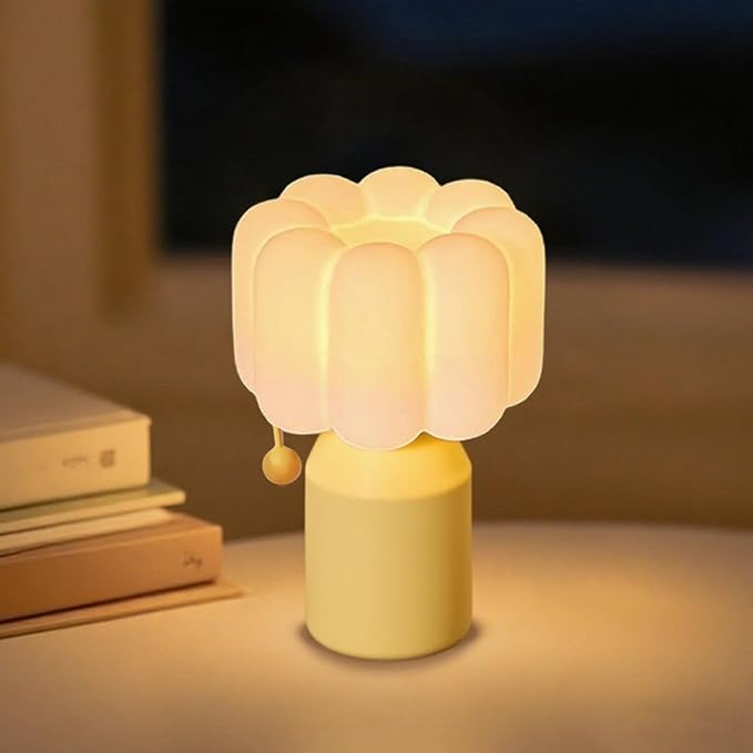 Mini Night Light for Bedroom, Flower Silicone Night Light with 30min Timer, Touch Control Dimmable Lamp with 3 Brightness Levels, LED Rechargeable Nightlight, Cute Bedside Lamp for Kids Gifts (Yellow)