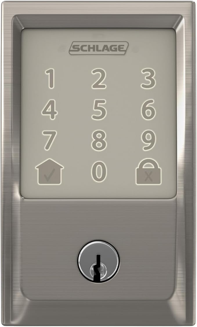 Schlage Encode Smart Wi-Fi Deadbolt Lock with Touchscreen Keypad, Keyless Front Door Entry, App Control, Alexa, Google Home and Airbnb Compatible, Satin Nickel, BE489WB CEN 619
