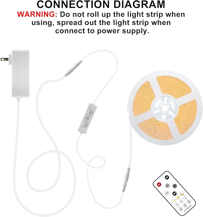 32.8ft COB Led Strip Light with Remote, 4000K Ra93+ Dimmable Bright Led COB Strip Light, White Continuous Led Strip Light for Mirror, Stair, Cabinet, Room