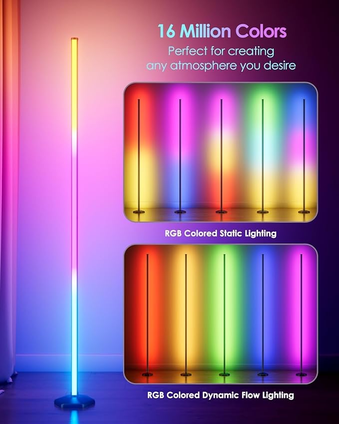 Corner Floor Lamp, 2 Pack RGB Corner Lamp with App/Remote/Button Control, Smart LED Floor Lamp with 16 Million DIY Colors & 68+ Scene, Music Sync for Living Room, Bedroom, Gaming Room