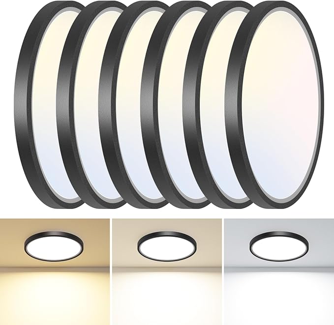 slochi 6 Pack 12Inch Flush Mount Ceiling Light Fixtures -3000K-4000K-6500K Flat Led Lights for Room Ceiling,Ultra Thin Round White Ceiling Lights for Living Room,Bedroom,Kitchen,Bathroom