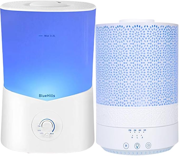 BlueHills Premium Large 3000 ML and 2500 ML XL Essential Oil Diffusers Humidifier Combo Set of 2 for Large Room Home with Décor LED Lights Great Gift – Value Pack of White