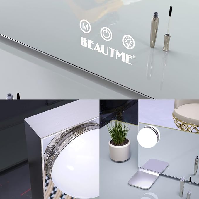 BEAUTME Hollywood Makeup Mirror,Vanity Mirror with Lights, LED Mirrors, Tabletop or Wall-Mounted Mirror with 16 Dimming LED Bulbs, Silver(911×180×616mm)