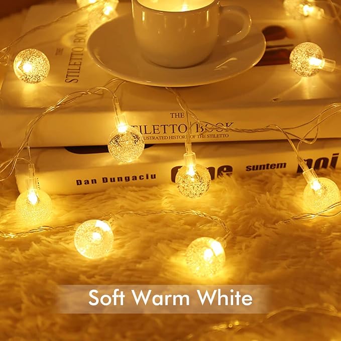 Merdeco Plug in 10ft 20 LED Globe String Lights Indoor Outdoor Decorative Fairy Lights Warm White for Birthday Party Wedding Anniversary Christmas