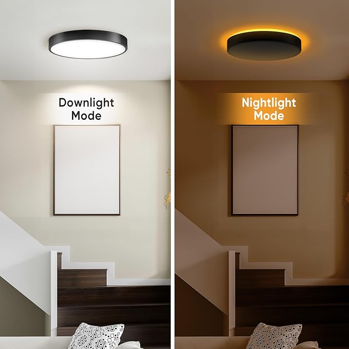 15 Inch Flush Mount Ceiling Light with Remote Control & Night Light, 5CCT Dimmable Ceiling Light Fixture, 35W 3500LM 2700K-6500K Adjustable LED Ceiling Lights for Bedroom Kitchen, Black
