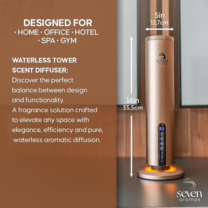 Waterless Essential Oil Scent Machine for Home & Large Rooms - Hotel Collection Aroma Diffuser with Cold Air Technology, Smart Bluetooth Control, 1200 Sq Ft Coverage for Home, Office & Spa - Gold